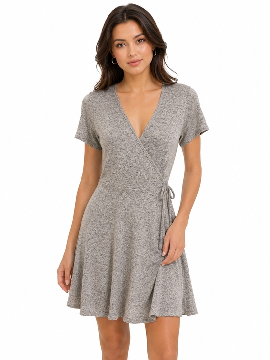 Alya Dresses & Skirts - Alya Gray Short-Sleeve Wrap Dress with Side Tie